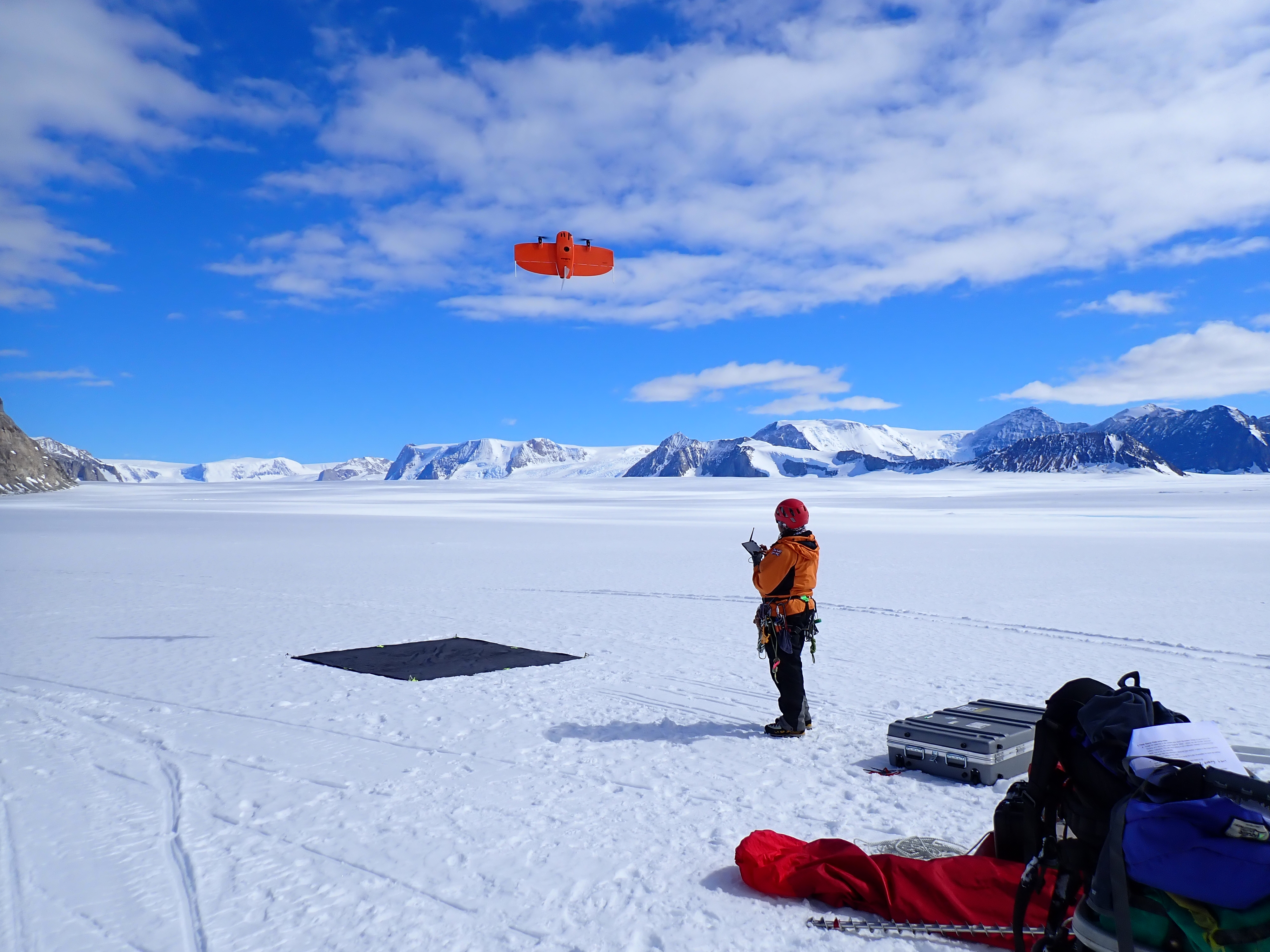 Wingtra UAV flying over Flask Glacier